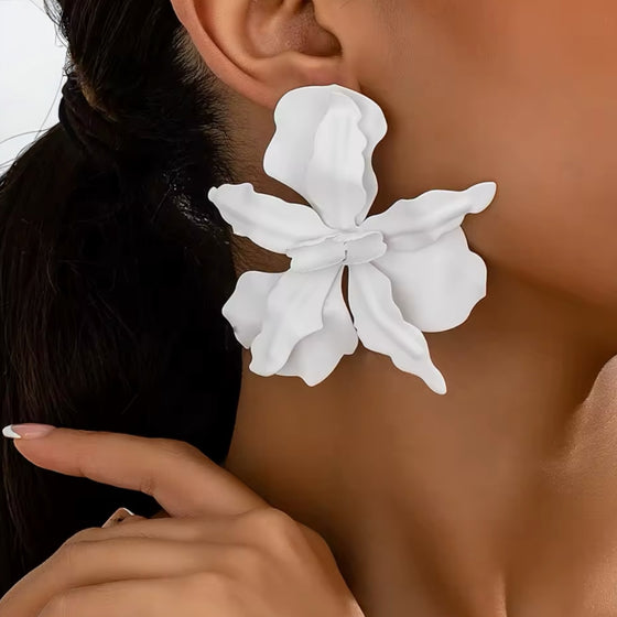 White Blooming Statement Earrings