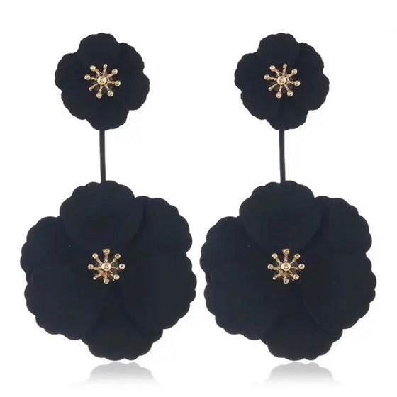 Black Flower Drop Earrings