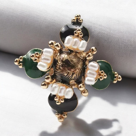 Regal Pearl Cross Brooch