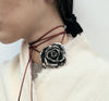 Sliver And Red Flower Choker