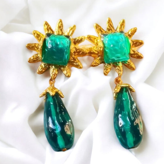 Green Sunflower Earrings