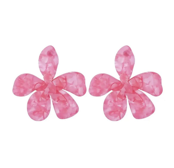 Large Pink Flower Girl Earrings