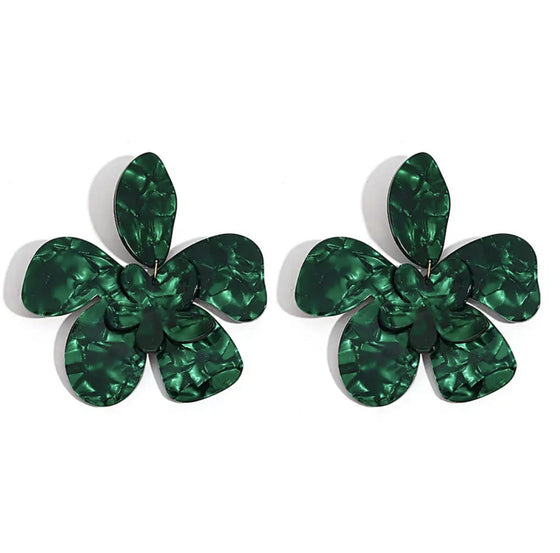 Large Green Flower Girl Earrings