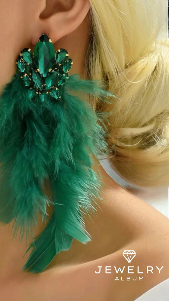 Green Feather Angel Earrings